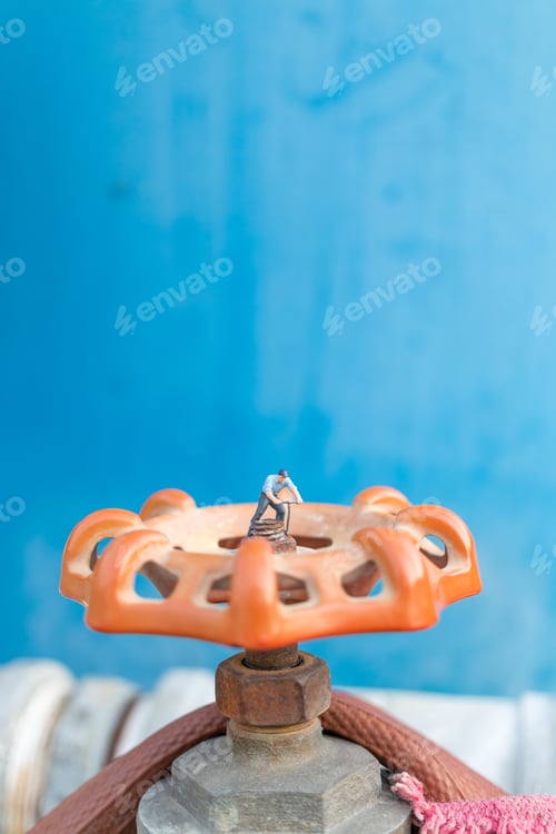 Preview: Miniature People, Working Plumbers Install Water Pipes And Check Damage To Water Pump Machines