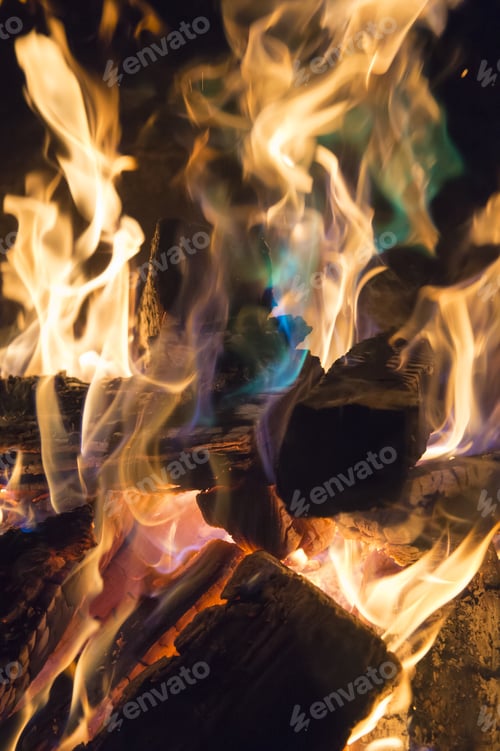 Preview: Closeup Image Of Fire And Wood Burning In A Fireplace