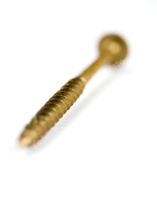 Preview: Brass Wood Screws Selective Focus On White Background