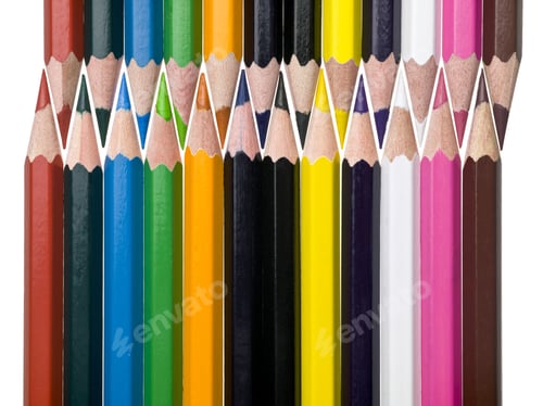 Preview: Set Of Assorted Coloring Pencils Arranged Over A White Background