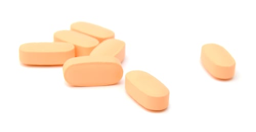 Preview: Orange Pills, Medicine Isolated On White Background, Top View