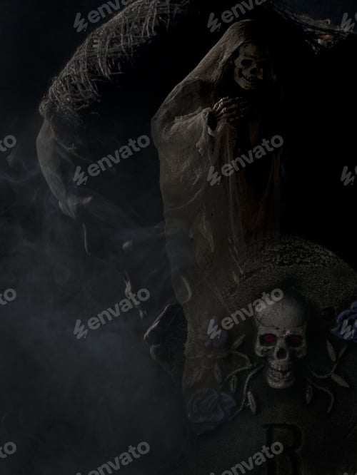 Preview: Ghostly Figure Floating On Black Background Halloween Themed Image