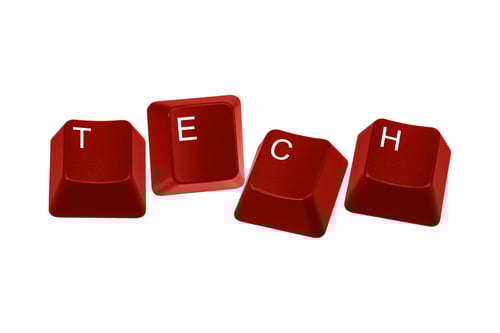 Preview: Multiple Keyboard Keys Isolated And Arranged To Spell The Word Tech On A White Background.
