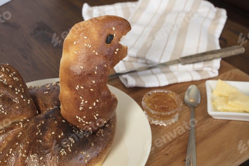 Preview: Turkey Bread Freshly Baked And Served With Butter And Orange Marmalade