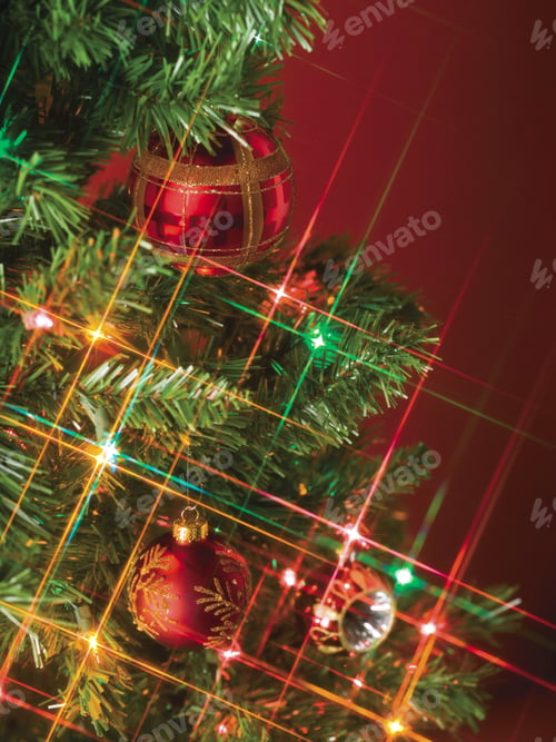 Preview: Christmas Tree Lights Closeup. Can Be Used As A Christmas Card Background Or Banner With The