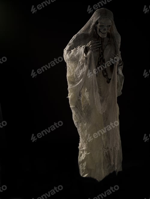 Preview: Ghostly Figure Floating On Black Background Halloween Themed Image