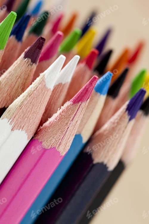Preview: Close Up Image Of Various Color Pencils Isolated On A Background
