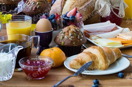 Preview: Close Up Of A Variety Of Continental Breakfast Foods Ready For Eating.