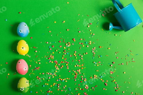 Preview: Colorful Easter Eggs On A Green Background