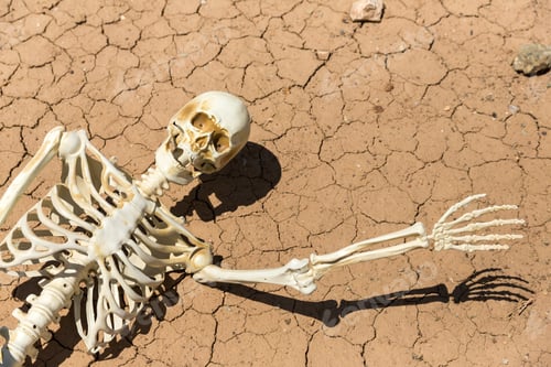 Preview: Skeleton Parched And Dead Of Thirst On Cracked Mud In The Desert