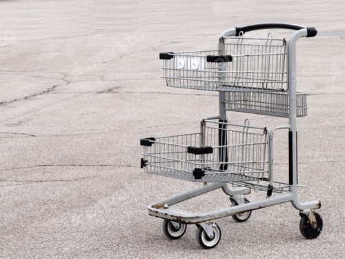 Preview: A Small Shopping Cart In The Middle Of A Parking Lot