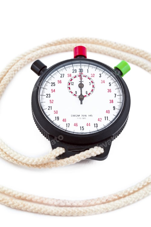 Preview: Close-Up Shot Of A Stopwatch With Rope Against Plain White Background.