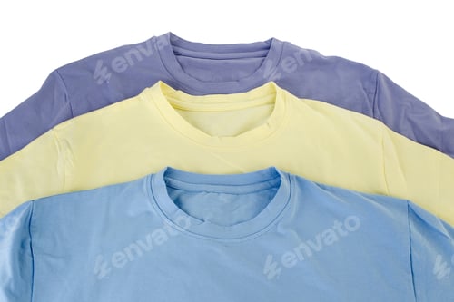 Preview: Closed Up Shot Of Assorted T-Shirts Laid In A White Background