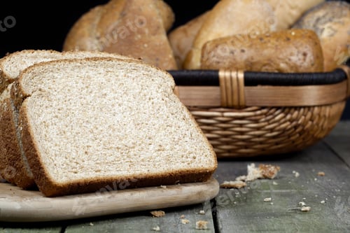 Preview: Image Of A Slice Bread On A Wooden Table