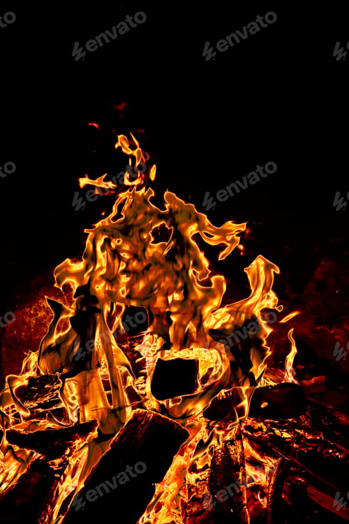 Preview: Closeup Image Of Fire And Wood Burning In A Fireplace