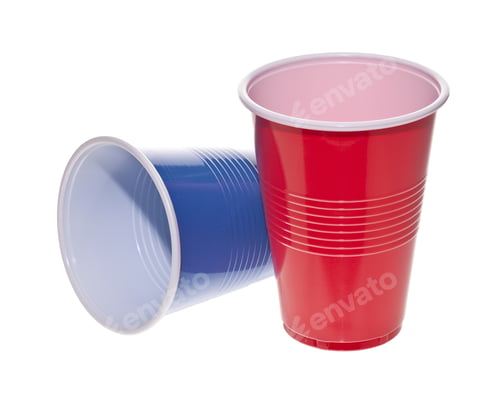 Preview: Isolated Image Of Red And Blue Plastic Cups Over A White Background