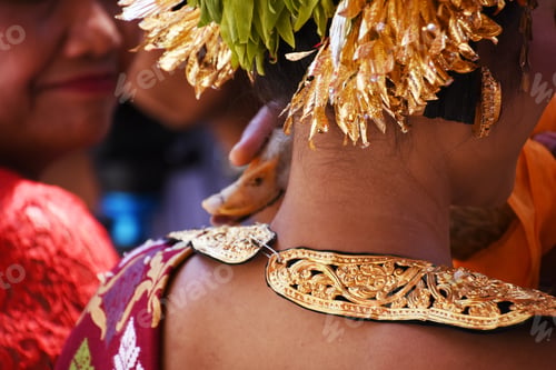 Preview: Beautiful Necklace Used By Bride During A Traditional Balinese Wedding Seen From Behind