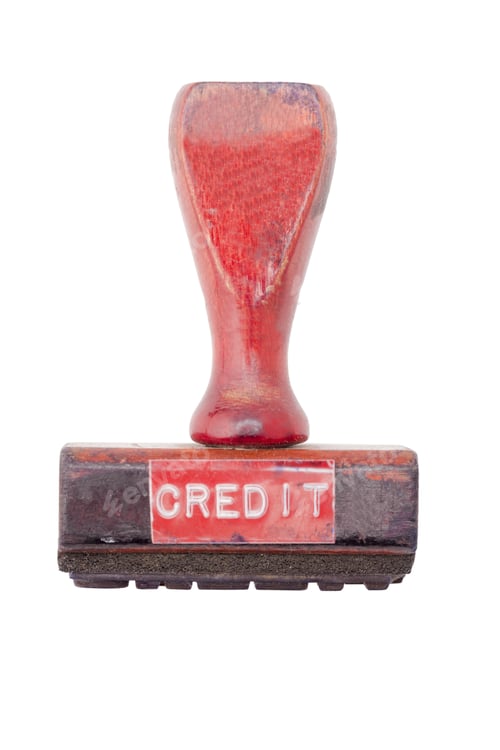 Preview: Old Wooden Credit Stamp Isolated In A White Background