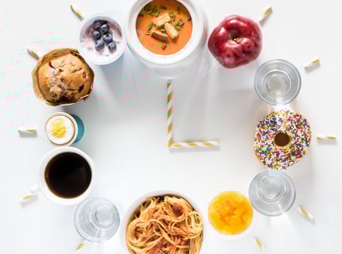 Preview: Top Down View Of A Variety Of Foods In The Shape Of A Clock Representing Different Foods That Are
