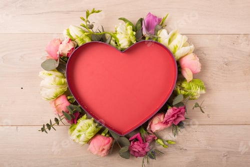 Preview: Flat Lay Of Flowers And Plants On The Wooden Background