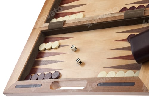 Preview: Cropped Image Of Backgammon Playing On A Wooden Board Over The White Background