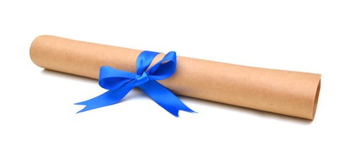 Preview: Graduation Diploma Scroll Tied With Blue Ribbon Isolated On White Background
