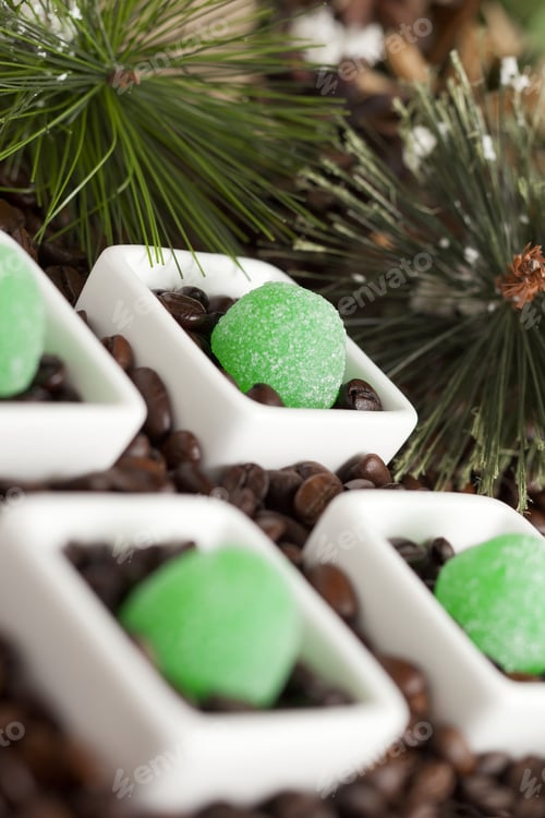 Preview: Christmas Background With Coffee Beans And Candy