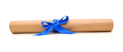 Preview: Graduation Diploma Scroll Tied With Blue Ribbon Isolated On White Background