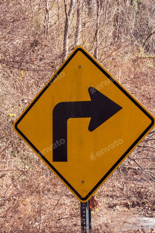 Preview: Sharp Right Turn Ahead Caution Directional Arrow Sign