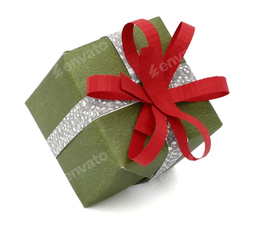 Preview: A Green Gift Box With Red Bow