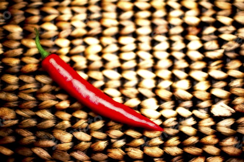Preview: A Moist Red Pepper On A Patterned Surface