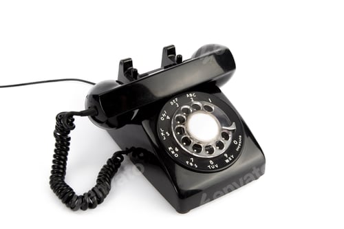 Preview: Vintage Black Rotary Telephone With Receiver Off The Hook Isolated On A White Background