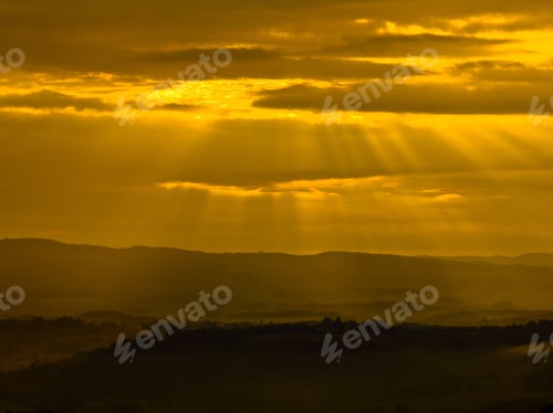 Preview: Glorious Glow Of The Fall Tuscan Sunset Dancing Over The Valley And Rolling Hills.
