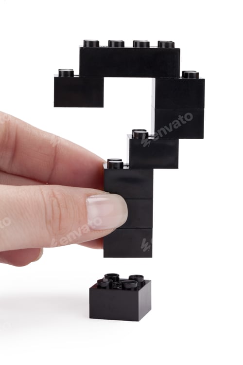 Preview: Close Up Image Of Question Mark Made Of Black Blocks Against White Background