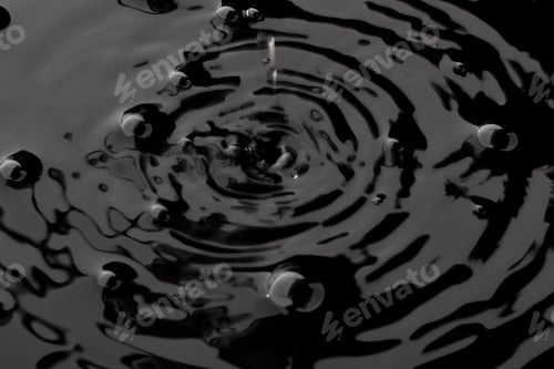 Preview: Close Up Water Droplet Affect The Surface, Forming Rings On The Surface And Making A Perfect