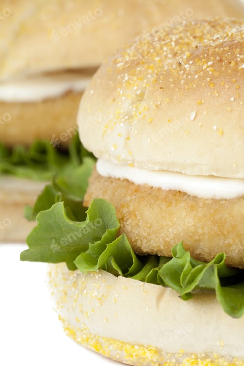 Preview: Macro Image Of Chicken Hamburgers Isolated On A White Background