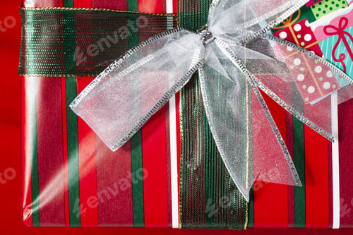 Preview: Closeup Of Festive Christmas Gift Or Present Background