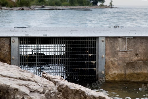 Preview: Drainage Water Overflow Grate On A Rocky Beach