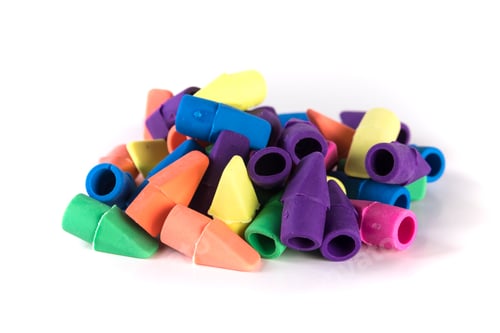 Preview: Pile Of Multicolored Rubber Pencil Topper Erasers Yellow Blue Purple Pink