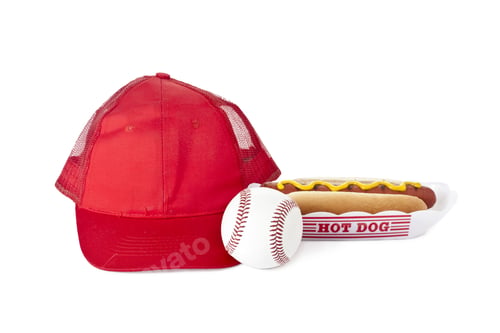 Preview: Hotdog Sandwich Beside A Baseball Cap And Baseball