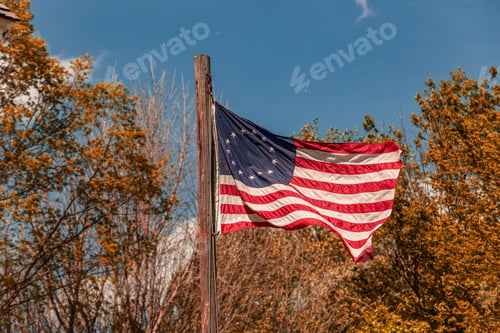 Preview: An Old Style, Early American Usa Flag With Round Circe Of Stars