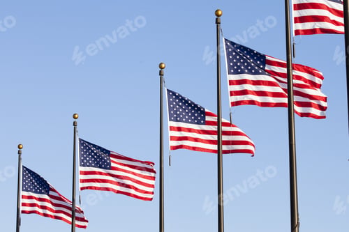 Preview: A Number Of Usa Flags In The Wind