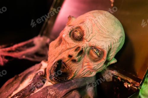 Preview: Horror Mask Peers Out Of Coffin In A Haunted House