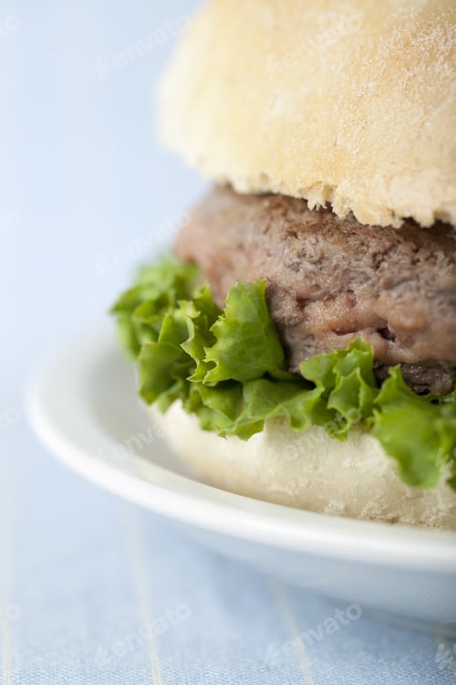 Preview: Closeup Cropped Shot Of A Yummy Hamburger Sandwich On A Plate