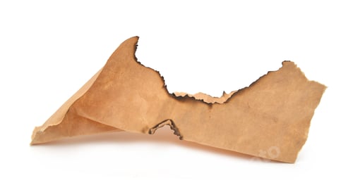 Vista previa: Papel grunge con bordes carbonizados sobre fondo blanco