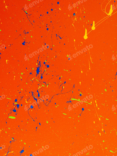 Preview: Color Paint Splashes On Orange Background