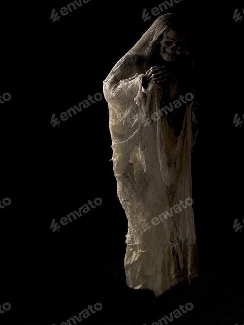 Preview: Ghostly Figure Floating On Black Background Halloween Themed Image