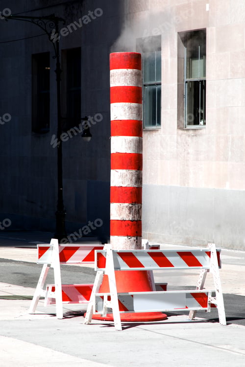 Preview: Orange And White Street Vent Stack And Barricades
