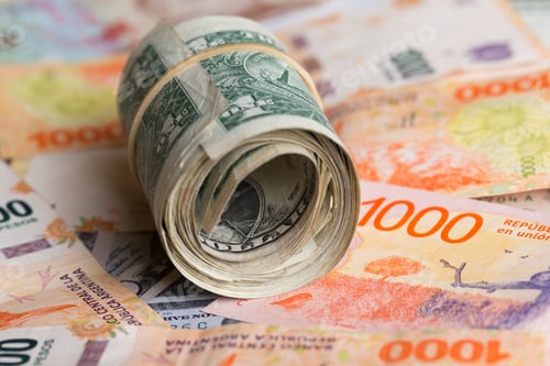 Preview: Banknotes Of One Thousand Argentine Pesos And Bills Of 1 Us Dollars.
