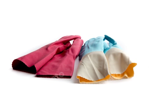 Preview: Pink And Blue Rubber Gloves Beside Each Other Isolated On White